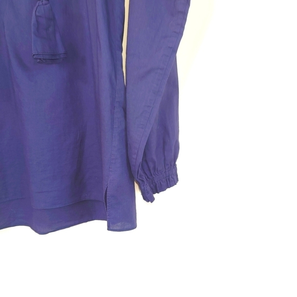 Charlotte Brody Cotton Tie Neck Long Sleeves Blouse Size L In Navy Blue - Picture 4 of 8